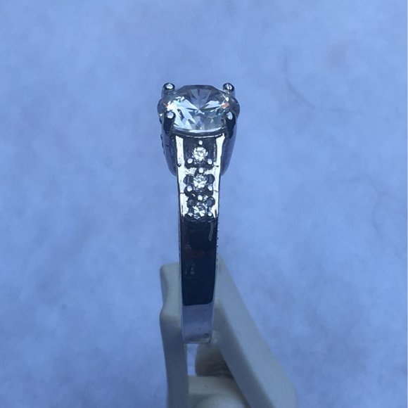 Sterling Silver Solitaire With Accents Cubic Zirconia Engagement Ring, Size 9 - Picture 5 of 11